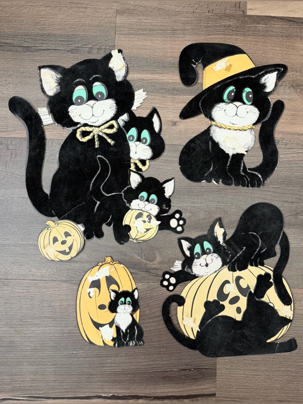Vintage Halloween Black Cats & Jack O' Lanterns Flocked Die-Cuts Bundle